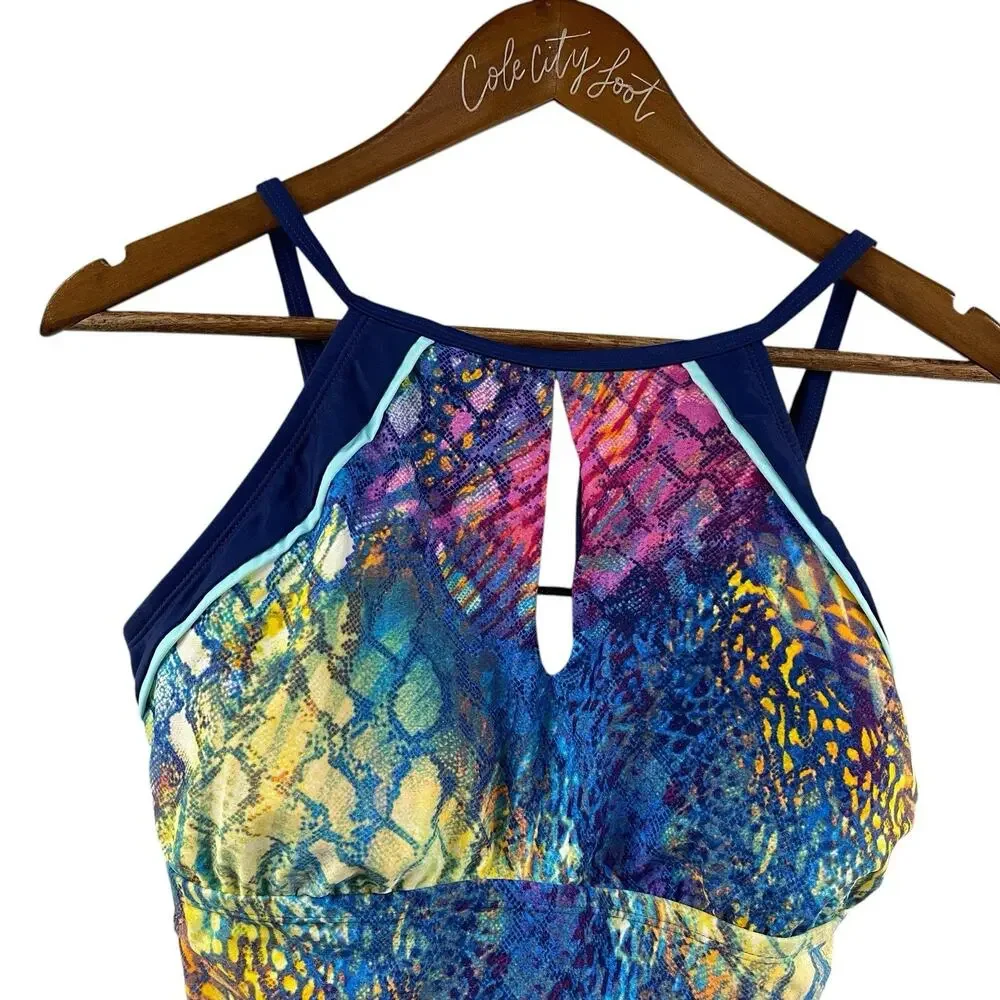 Into The Bleu Tankini Swim Top 14 Girls NWT Colorful Snakeskin Print